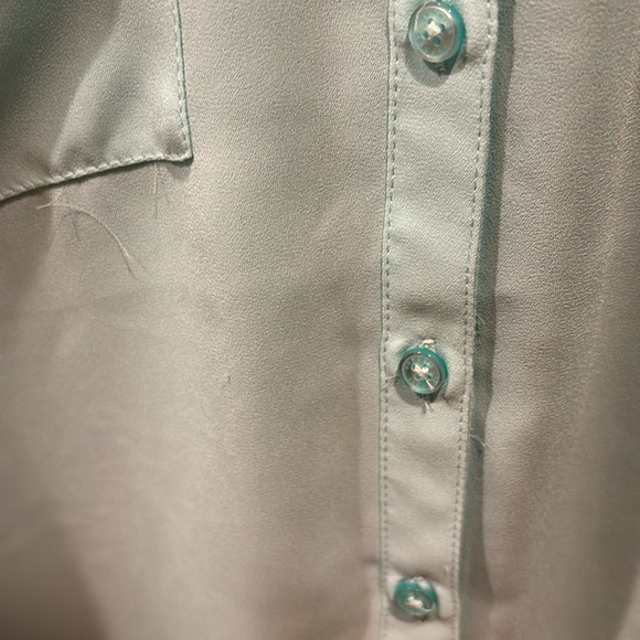 EXPRESS Small Top Blouse Shirt Convertible Sleeve Teal Pale Green women’s - Picture 3 of 8